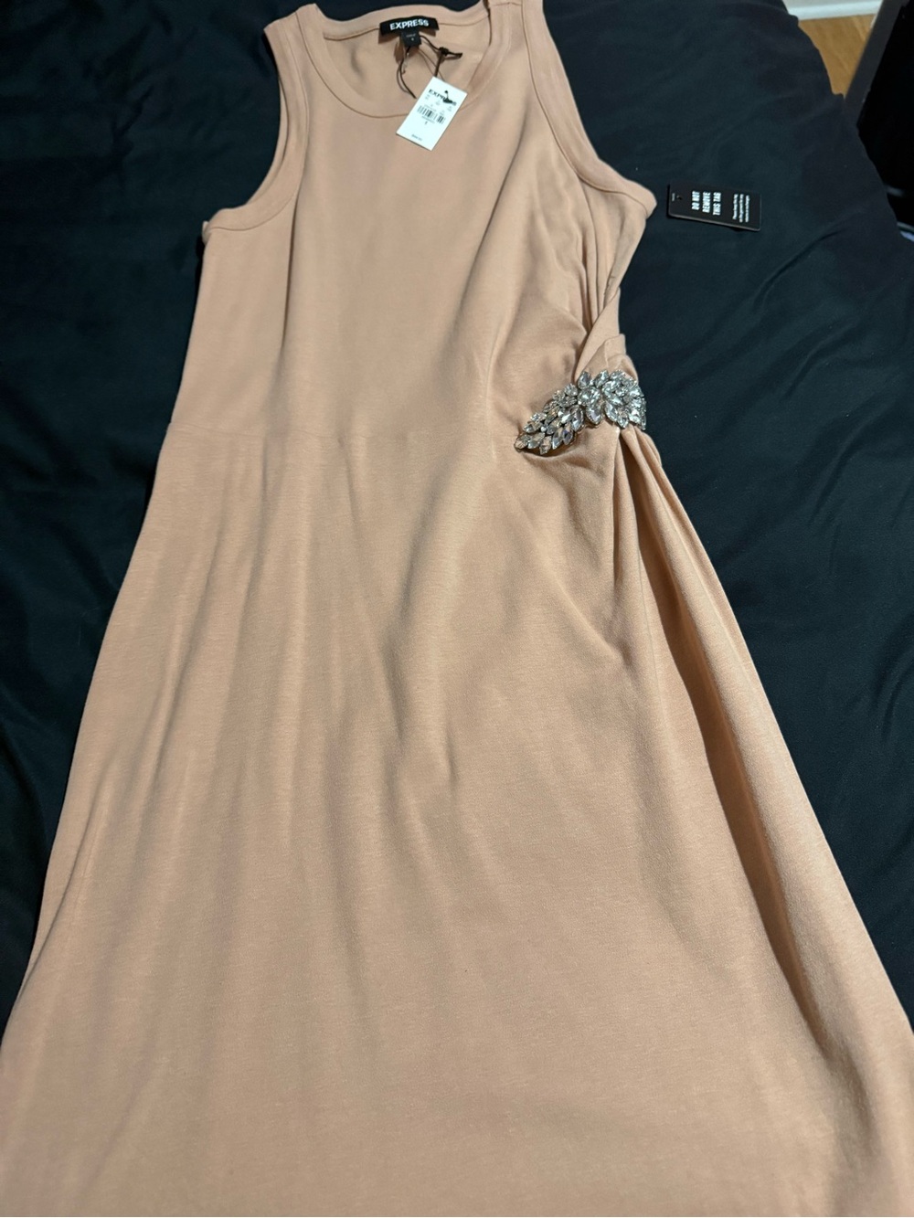 Express Sleeveless Blush-Peach Tank Dress with Jeweled Accent